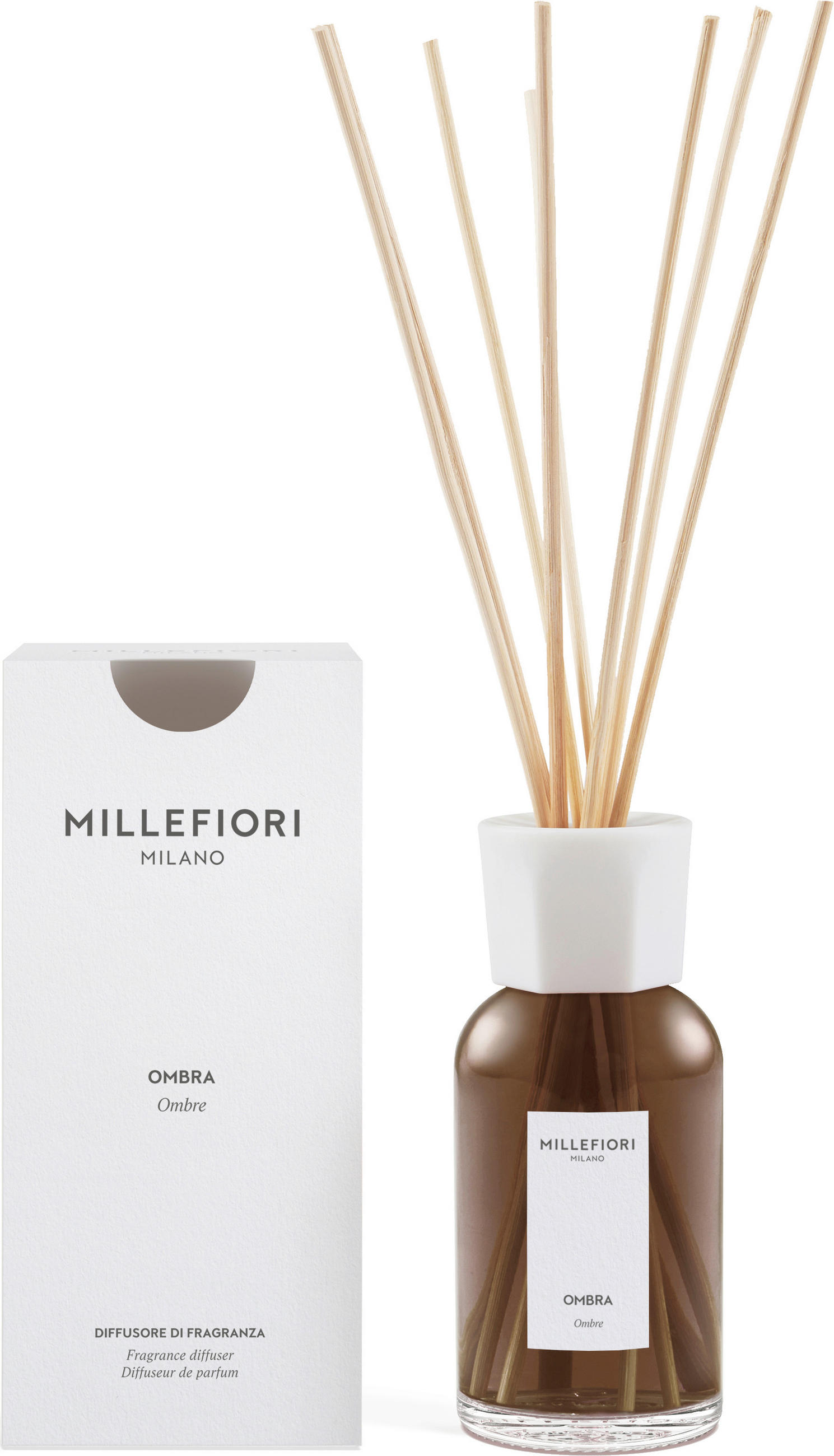 DIFFÚZOR  csokoládé, vanília, pézsma, sáfrány  - barna, Basics, üveg (8,8/18,7/8,8cm) - Millefiori Milano