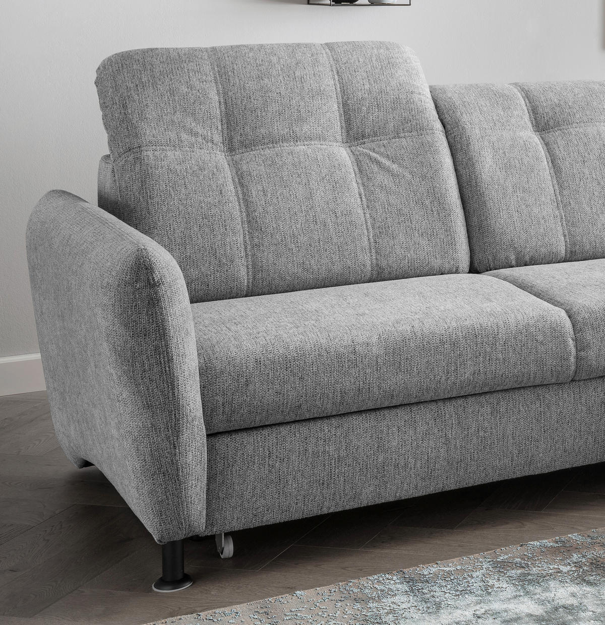 ECKSOFA in Chenille Silberfarben  - Silberfarben/Schwarz, Modern, Textil/Metall (267/184cm) - Livetastic