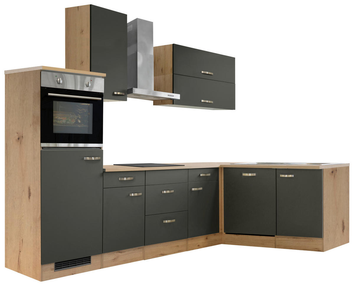 ECKKÜCHE 280/170 cm  in Grau, Eiche San Remo  - Edelstahlfarben/Eiche San Remo, MODERN, Holzwerkstoff/Metall (280/170cm) - FlexWell