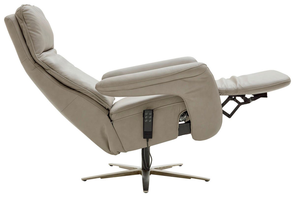 RELAXSESSEL in Leder Grau  - Edelstahlfarben/Grau, Design, Leder/Metall (83/116/87cm) - Valdera