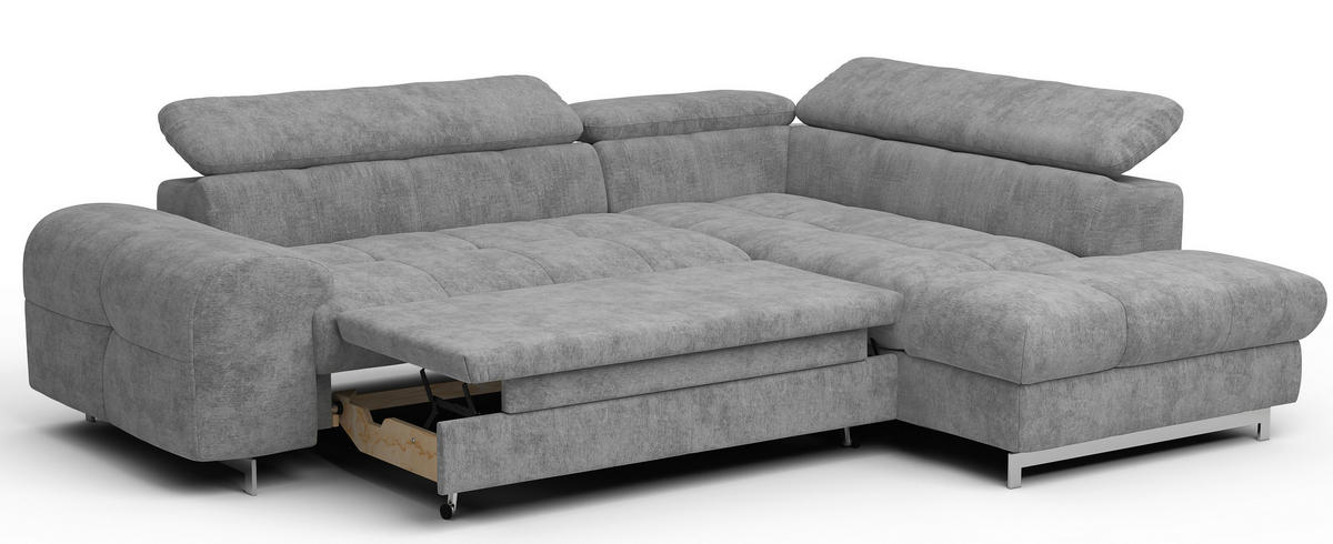 ECKSOFA in Mikrofaser Hellgrau  - Chromfarben/Hellgrau, Konventionell, Textil/Metall (257/206cm) - Livetastic