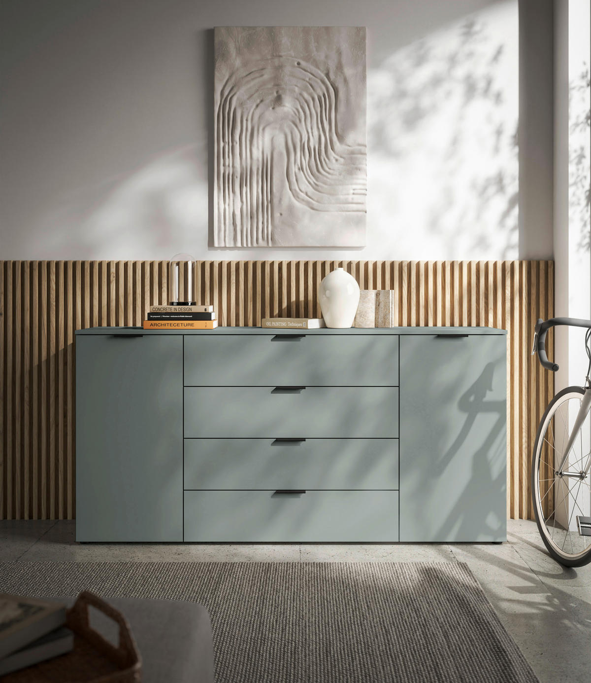 KOMODA S VRATIMA - žalfijazelena/crna, Osnovno, pločasti materijal/plastika (180/90/40cm) - Xora