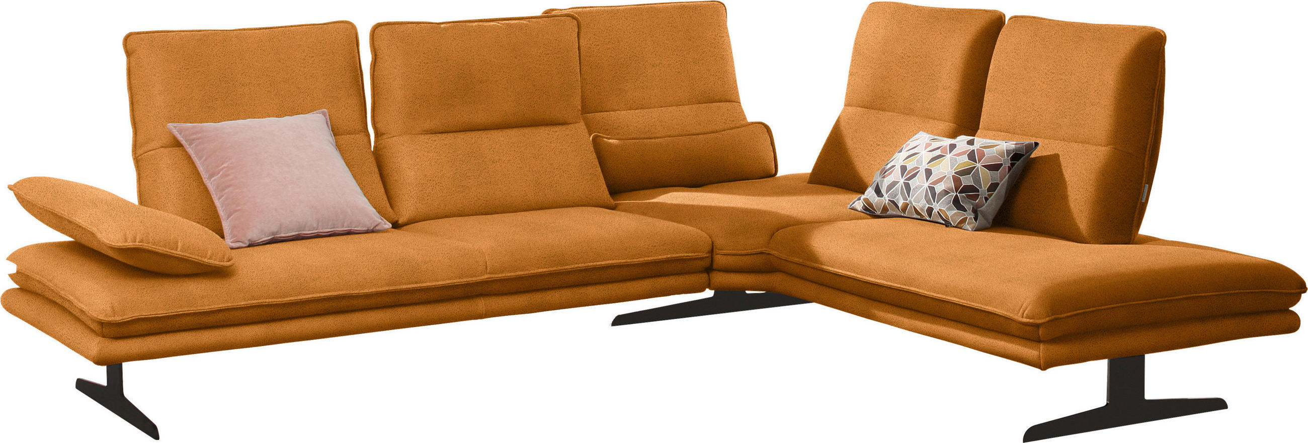 ECKSOFA in Mikrofaser Orange  - Schwarz/Orange, Design, Textil/Metall (284/224cm) - Chilliano