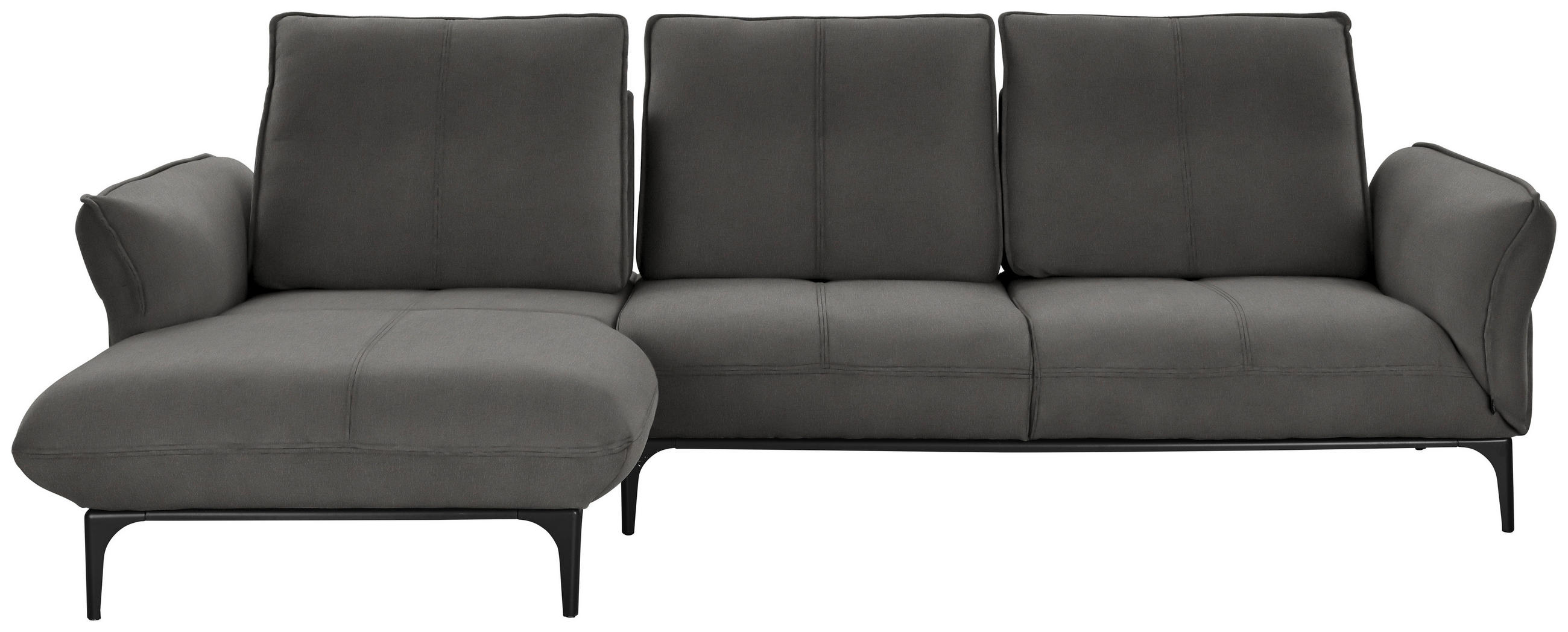 ECKSOFA in Echtleder Dunkelgrau  182/277 cm  - Dunkelgrau/Schwarz, Natur, Leder (182/277cm) - Valnatura