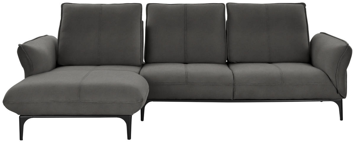 ECKSOFA in Echtleder Dunkelgrau  - Dunkelgrau/Schwarz, Natur, Leder (182/277cm) - Valnatura