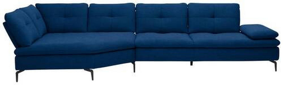 ECKSOFA in Flachgewebe Blau  157/344 cm  - Blau/Schwarz, Design, Textil/Metall (157/344cm) - Chilliano