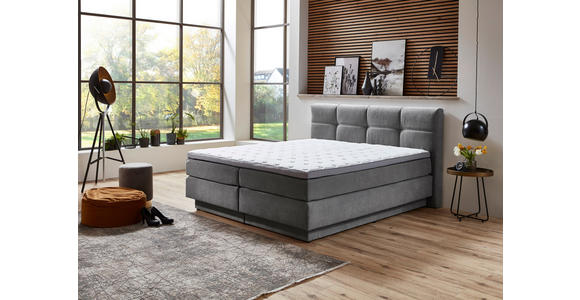 BOXSPRINGBETT 180/200 cm,  in Grau, Matratze, gepolstertes Kopfteil, Bettkasten, Topper, H2 + H3 = mittel + fest  - Schwarz/Grau, KONVENTIONELL, Kunststoff/Textil (180/200cm) - Carryhome