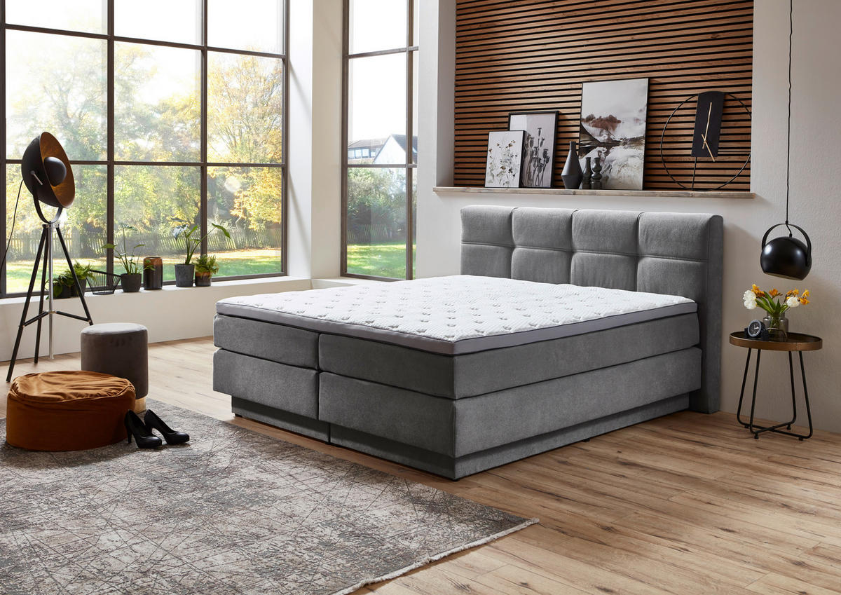 BOXSPRINGBETT 160/200 cm  Grau  - Schwarz/Grau, Konventionell, Kunststoff/Textil (160/200cm) - Carryhome