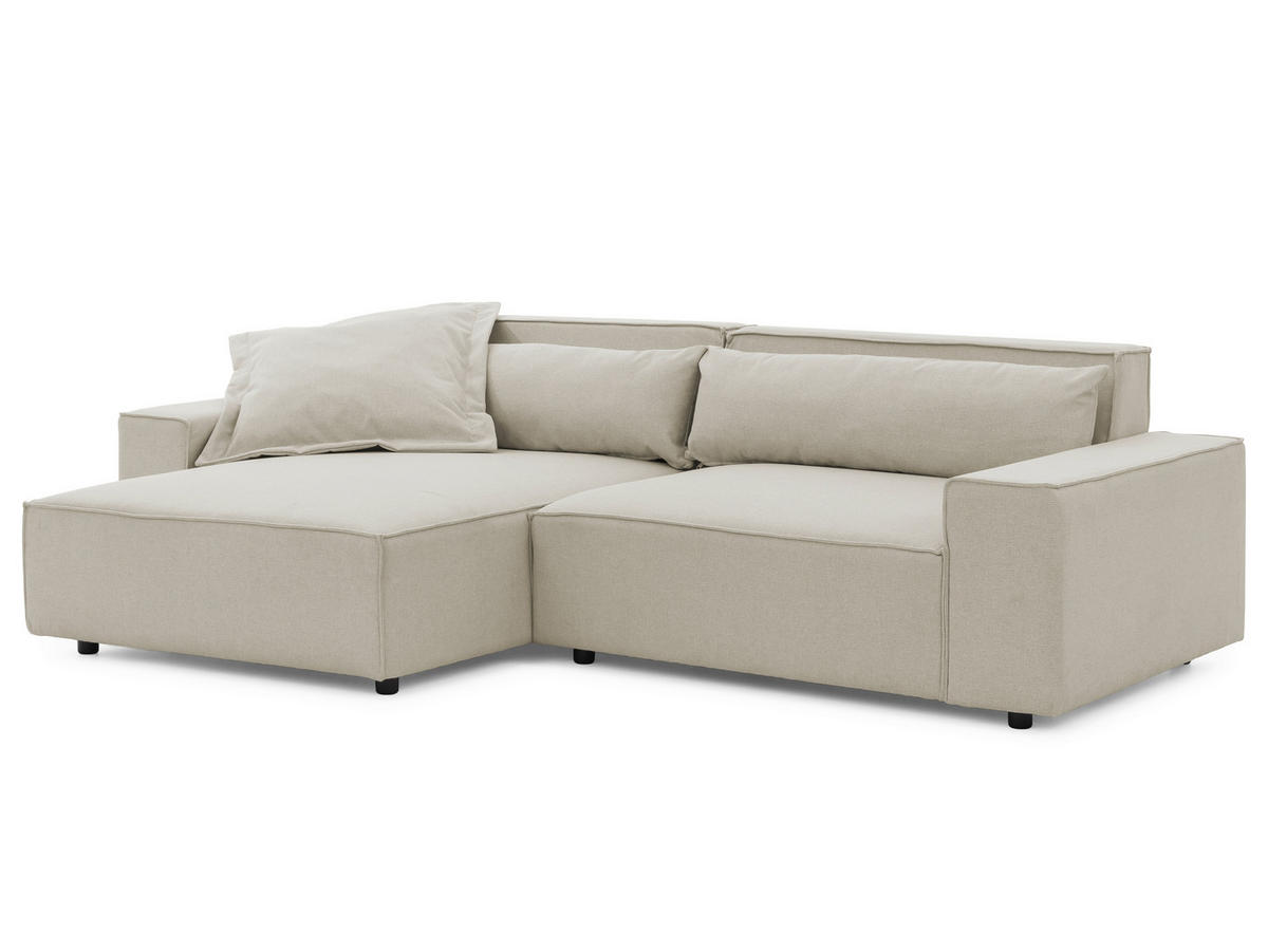 ECKSOFA Curduroy in Webstoff Ecru Rückenkissen  251/142 cm  - Ecru/Schwarz, Design, Kunststoff/Textil (251/142cm) - P & B