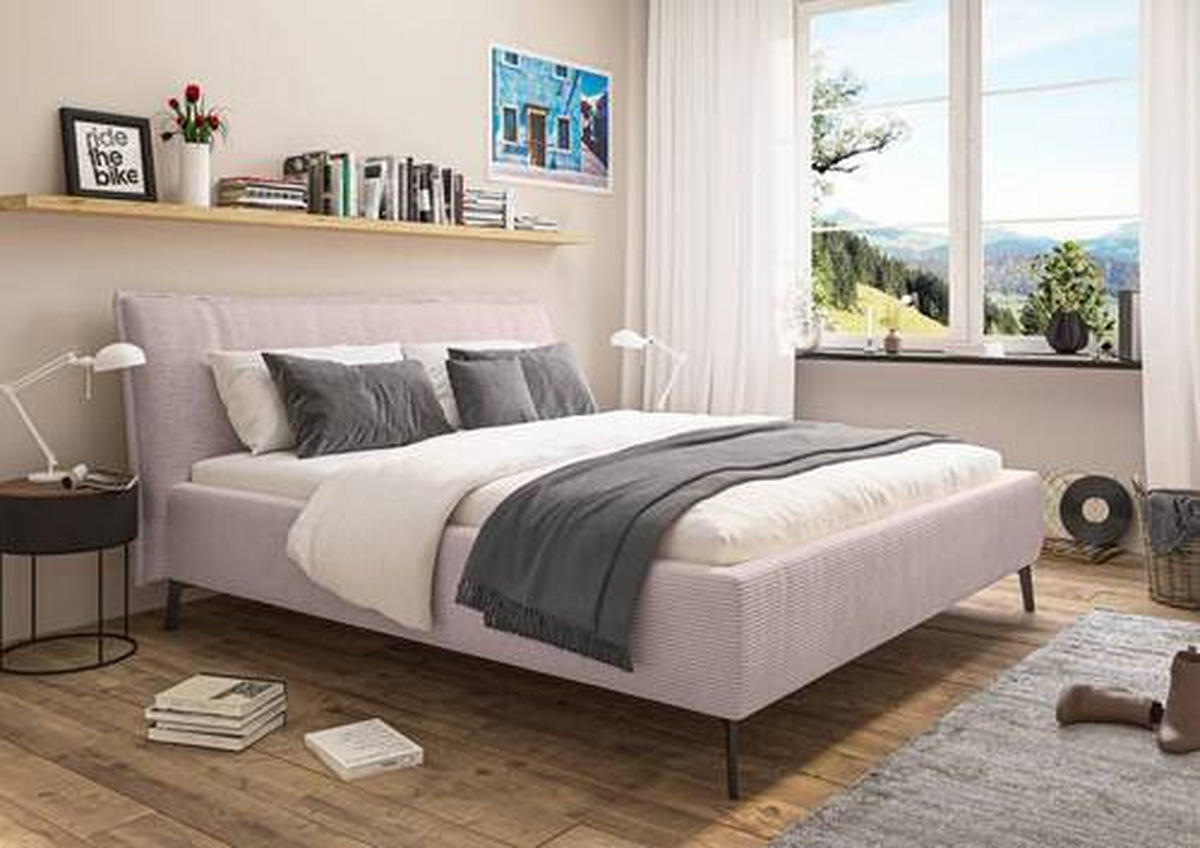 POLSTERBETT 180/200 cm  in Altrosa  - Schwarz/Altrosa, Design, Textil/Metall (180/200cm) - Lomoco