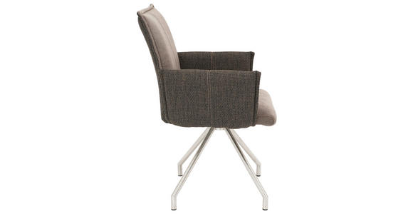 ARMLEHNSTUHL  Sitzfläche 180° drehbar, automatische Rückholfunktion Webstoff, Mikrofaser  - Edelstahlfarben/Braun, Design, Textil/Metall (60/92/60cm) - Linea Natura