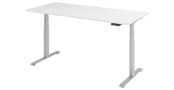 SCHREIBTISCH 180/80/64,5-129,5 cm Silberfarben, Weiß höhenverstellbar  - Silberfarben/Weiß, KONVENTIONELL, Holzwerkstoff/Metall (180/80/64,5-129,5cm) - Venda