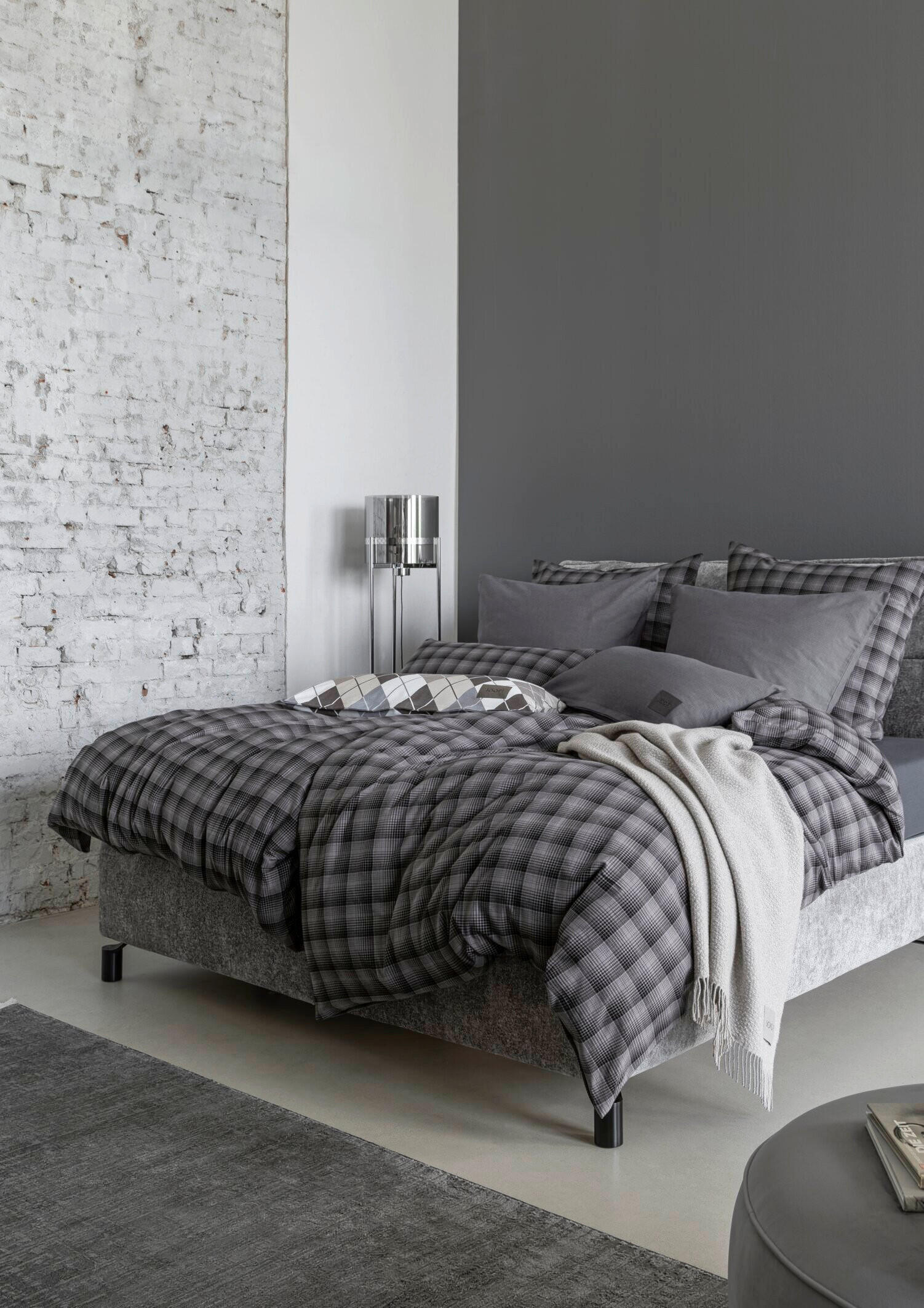 Thumbnail - Joop! Kopfkissenbezug Soft, Anthrazit, Textil, Karo, 80x40 cm, Textiles Vertrauen - Oeko-Tex®, schadstoffgeprüft, pflege...