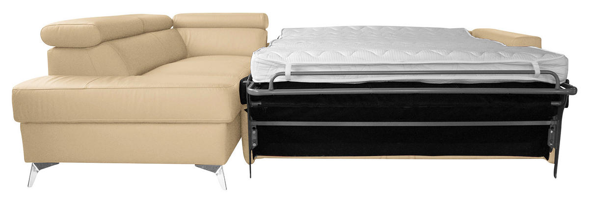 ECKSOFA MONDO Beige Echtleder Lederlook  - Chromfarben/Beige, Design, Leder/Textil (208/286cm) - Livetastic
