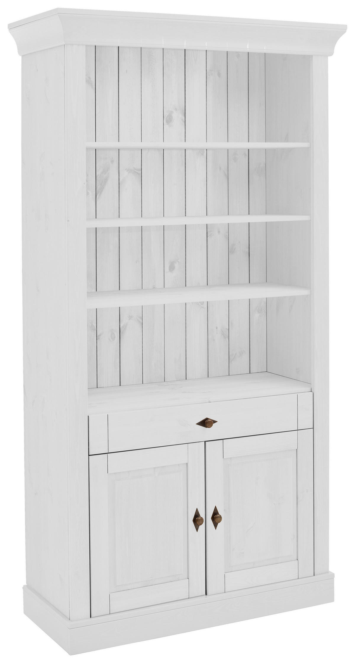 REGAL Kiefer massiv Weiß  - Weiß/Kupferfarben, ROMANTIK / LANDHAUS, Holz/Metall (108/202/45cm) - Boxxx