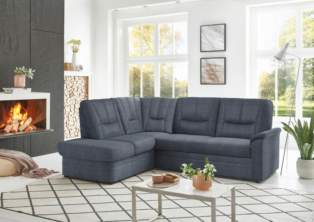 ECKSOFA Chenille Blaugrau  - Blaugrau/Schwarz, Konventionell, Kunststoff/Textil (185/235cm) - Beldomo Comfort