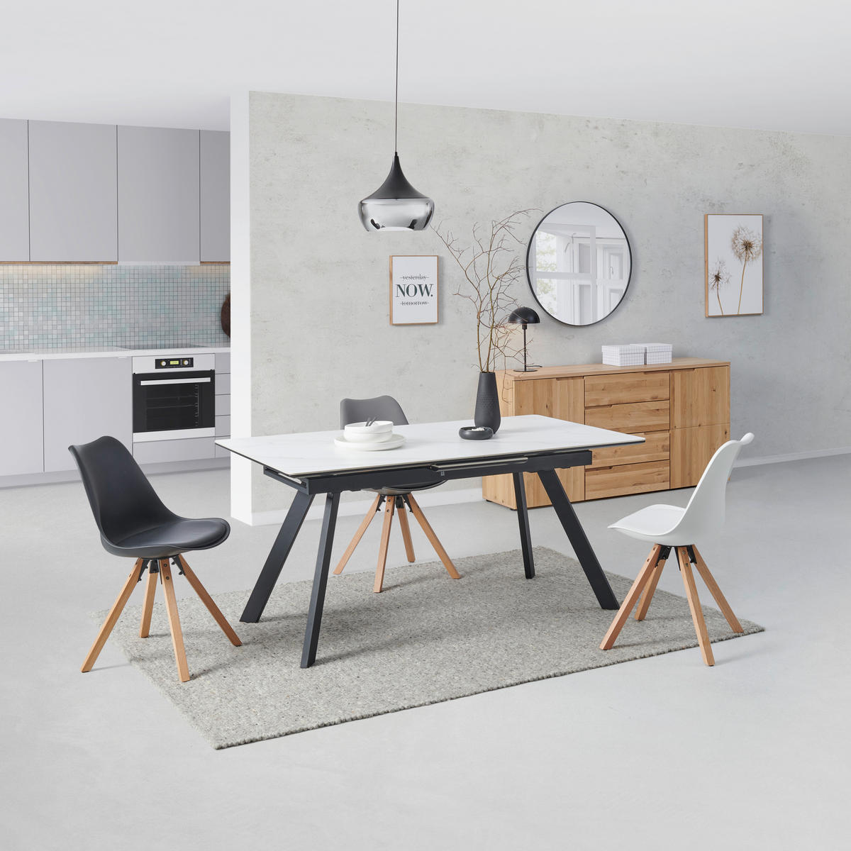STOL ZA BLAGOVAONICU  crna, bijela  metal, keramika, drvni materijal      - bijela/crna, Lifestyle, drvni materijal/metal (160-200/76/90cm) - MID.YOU