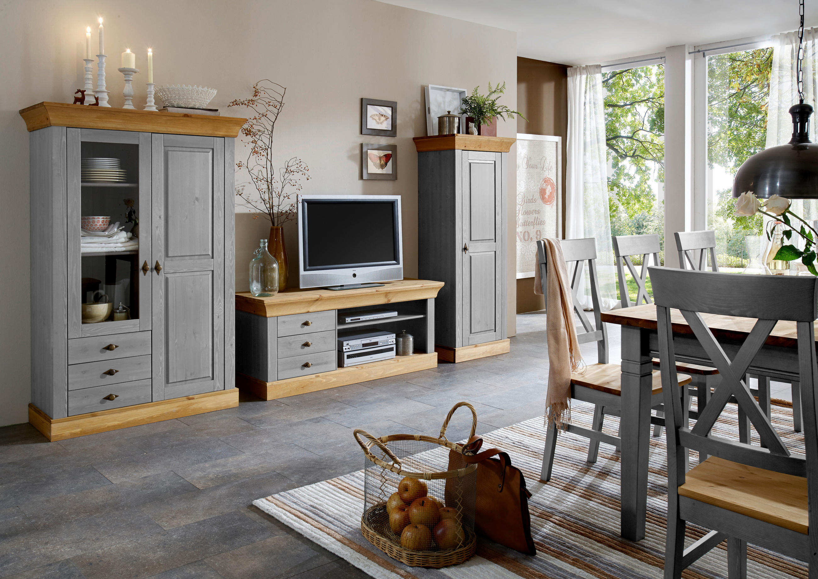 LOWBOARD in 143/59/45 cm - Laugenfarbig/Grau, ROMANTIK / LANDHAUS, Holz/Metall (143/59/45cm) - Boxxx