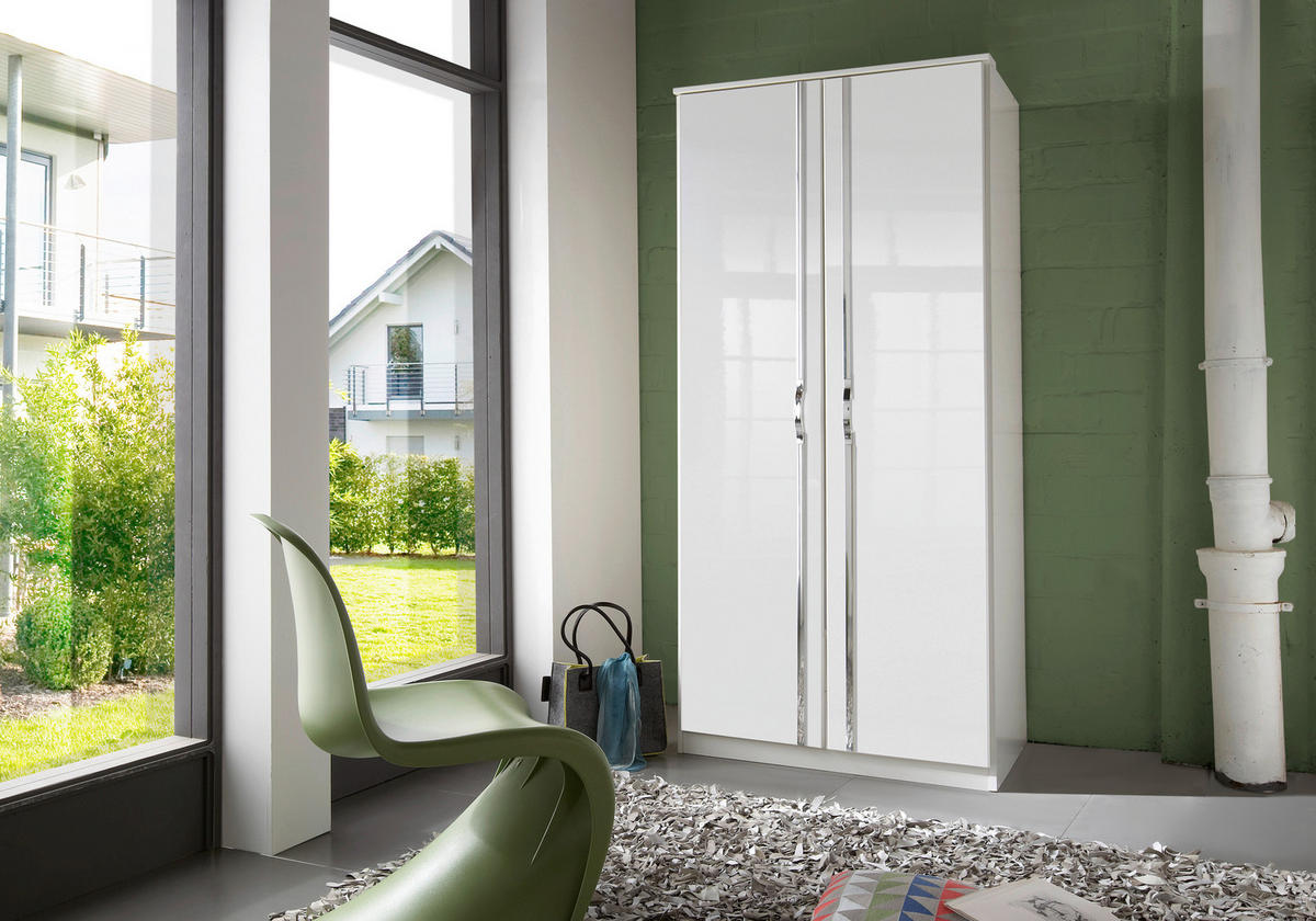 DREHTÜRENSCHRANK  in Weiß, Weiß Hochglanz  - Chromfarben/Weiß Hochglanz, MODERN, Holzwerkstoff/Kunststoff (91/199/58cm) - MID.YOU