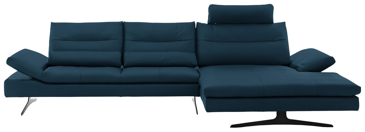ECKSOFA in Echtleder Blau  - Blau/Schwarz, Modern, Leder/Metall (342/158cm) - Chilliano
