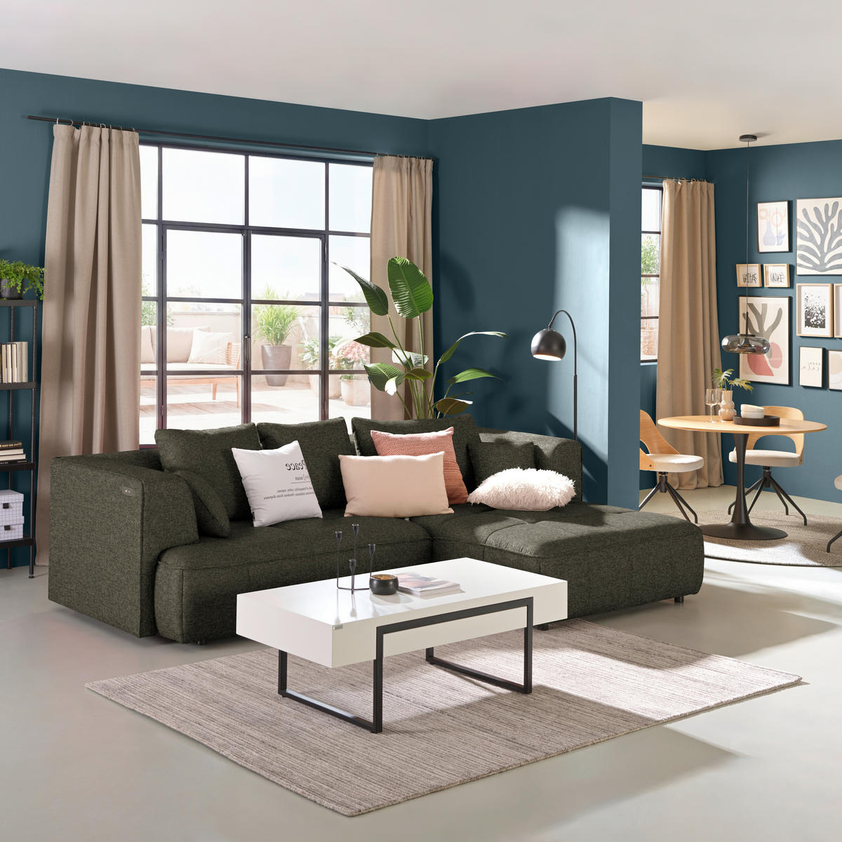 ECKSOFA Webstoff Olivgrün  - Schwarz/Olivgrün, Design, Kunststoff/Textil (288/188cm) - Welnova