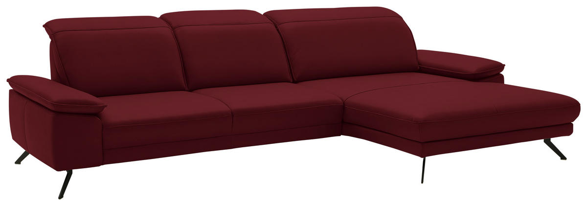 ECKSOFA in Echtleder Dunkelrot  - Schwarz/Dunkelrot, Design, Leder/Metall (332/193cm) - Dieter Knoll