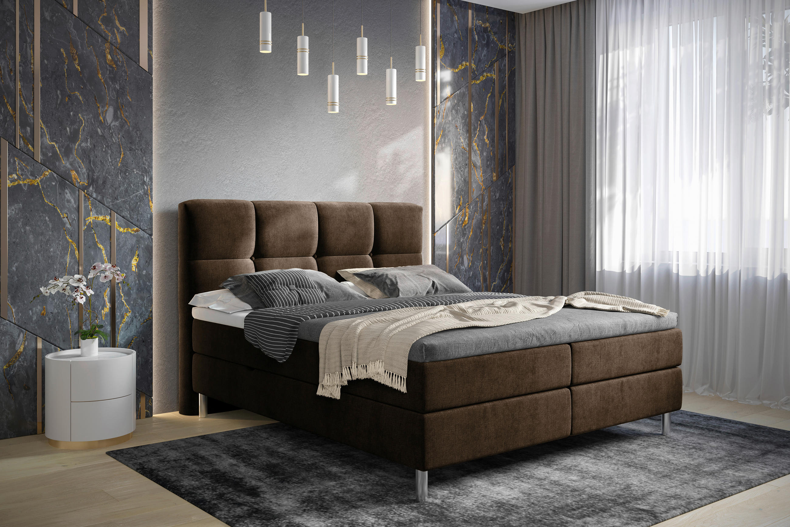 BOXBETT 180/200 cm  in Dunkelbraun  - Chromfarben/Dunkelbraun, Design, Holz/Holzwerkstoff (180/200cm) - Esposa