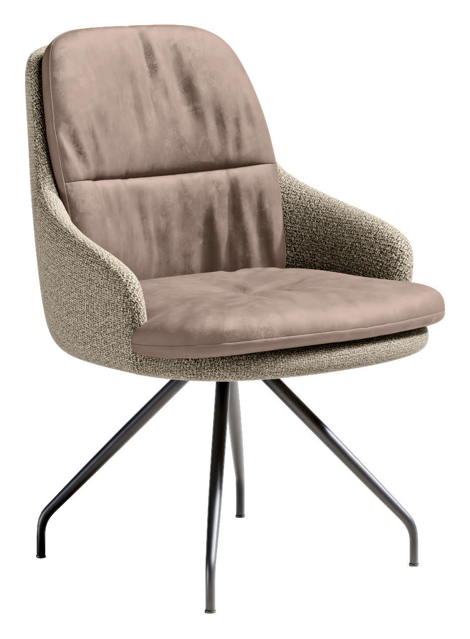 ARMLEHNSTUHL  Beinauswahl, Sitzfläche 360° drehbar, Stoff-/Lederauswahl Velours  Sandfarben, Hellbraun  - Sandfarben/Hellbraun, Design, Textil/Metall (60/86/66cm) - Dieter Knoll