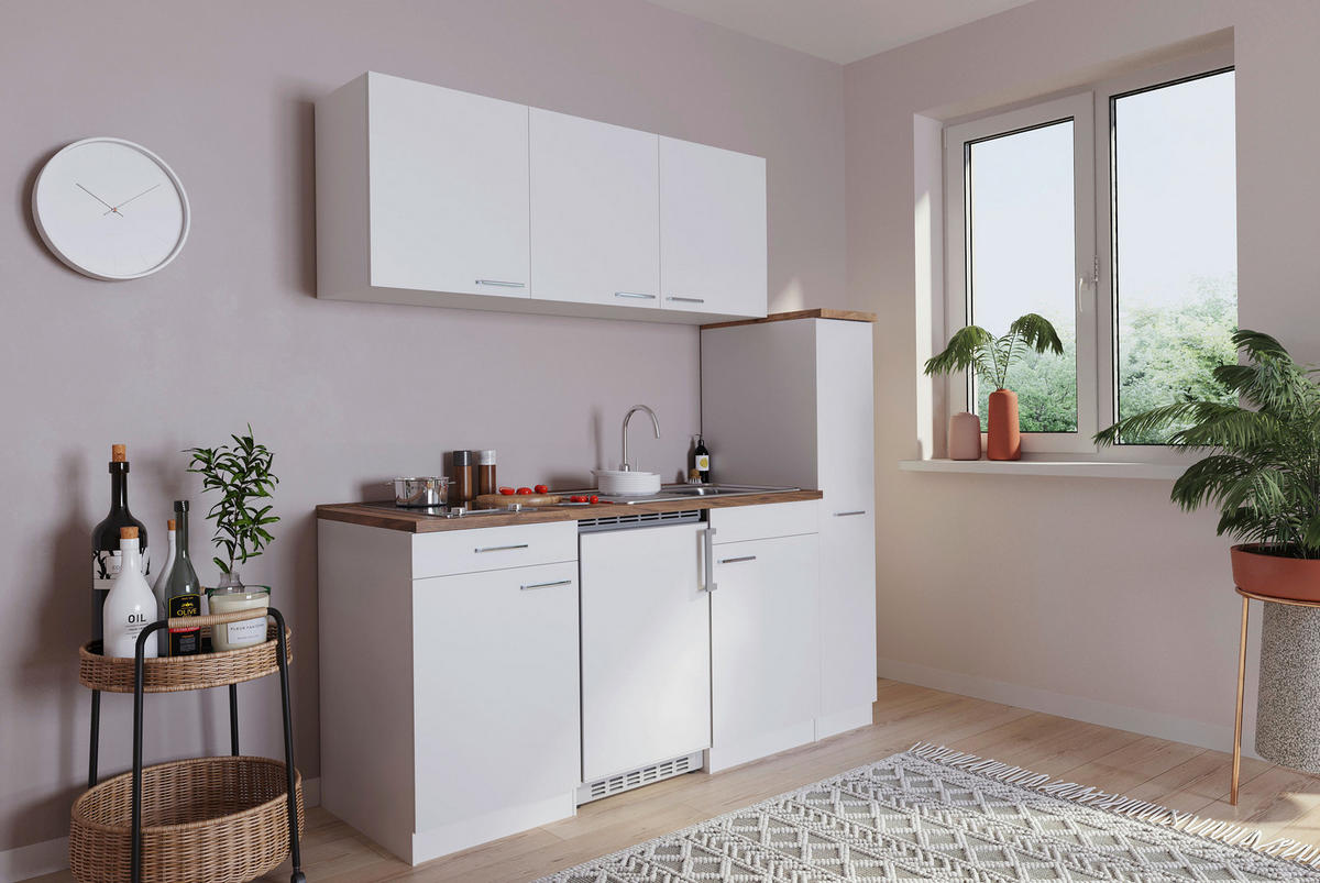 KÜCHENBLOCK 180/200/60 cm   in Weiß  - Nussbaumfarben/Alufarben, Basics, Holzwerkstoff/Kunststoff (180/200/60cm) - Respekta