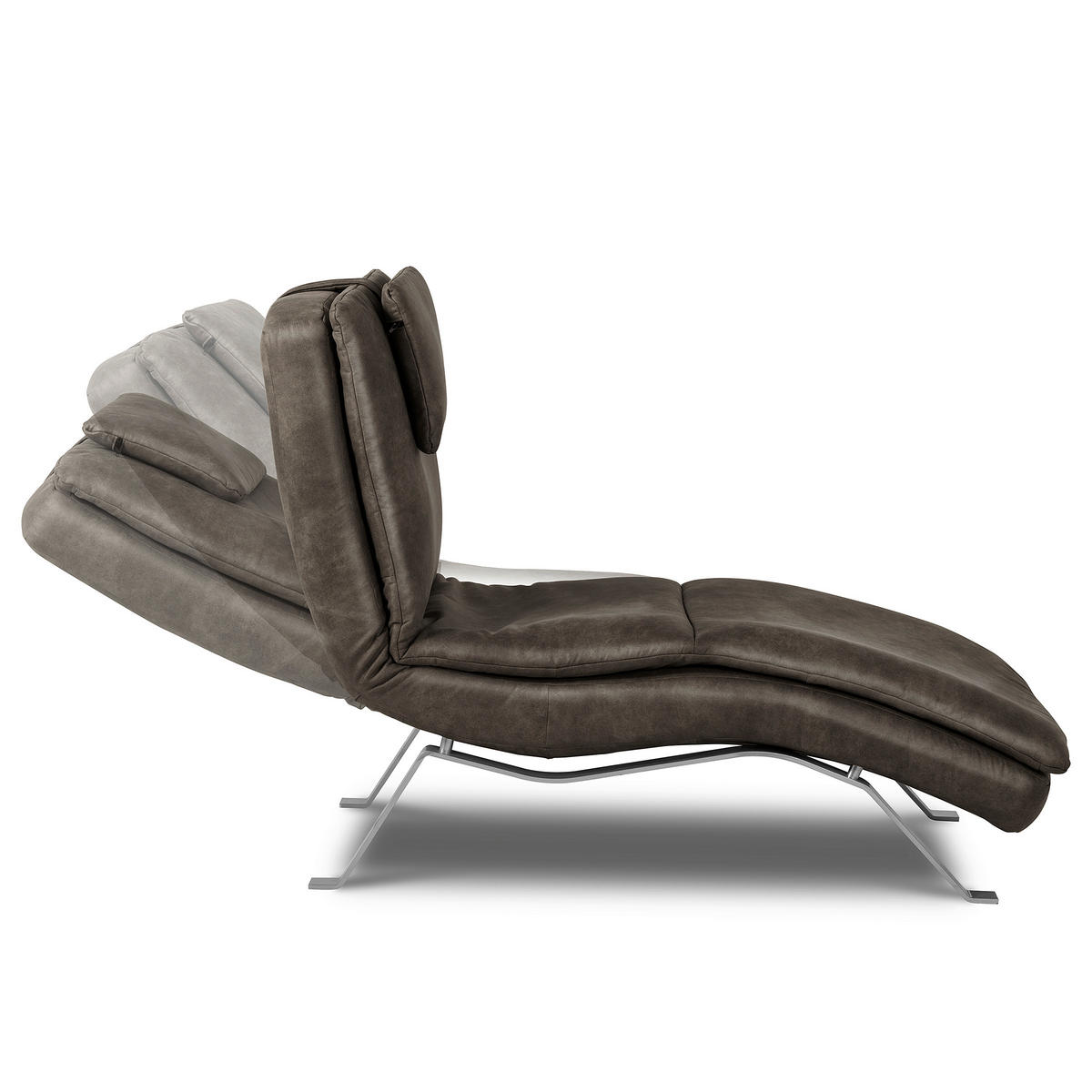 RELAXLIEGE in Echtleder Fango  - Fango/Silberfarben, Design, Leder/Metall (65/95/171cm) - Celina Home