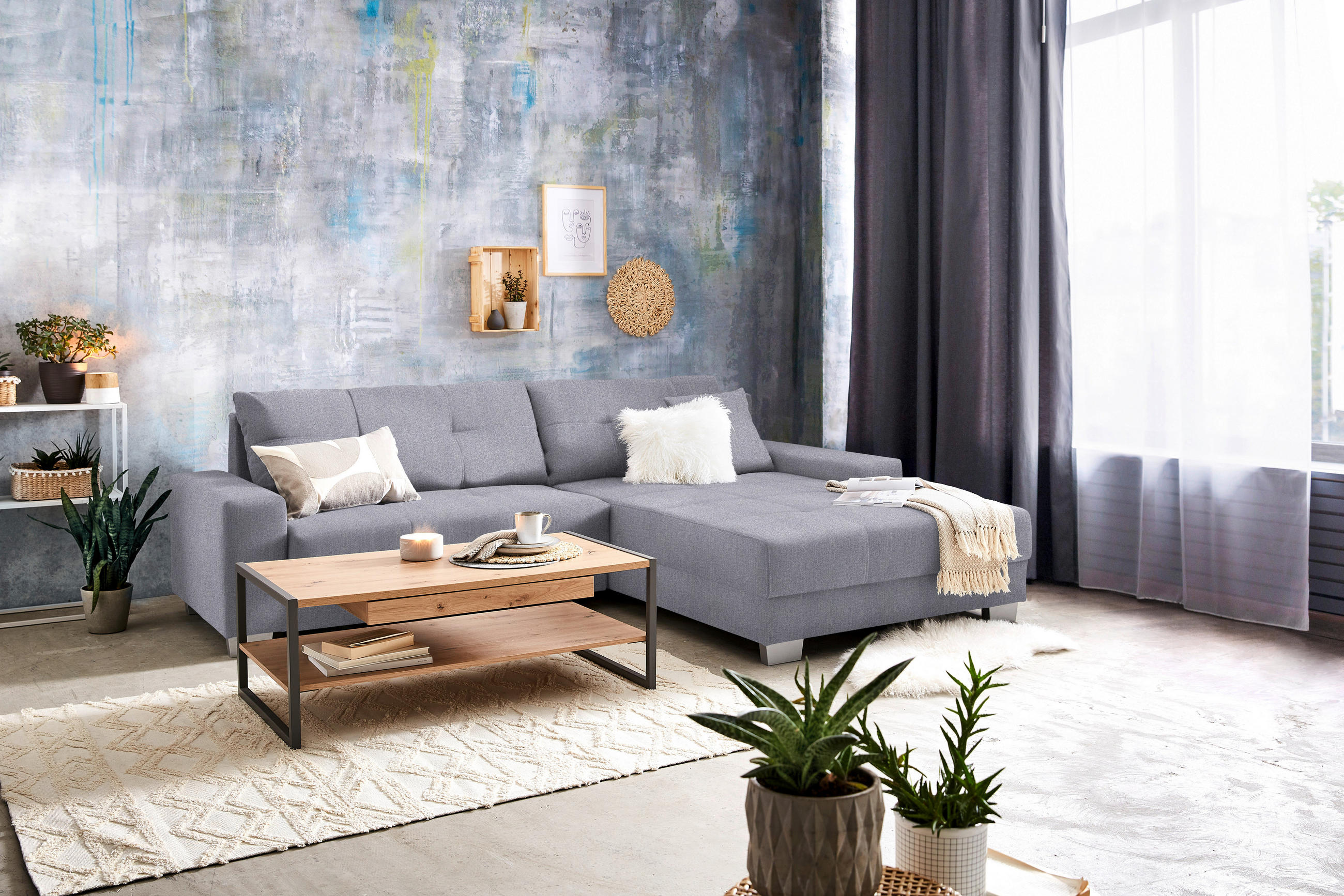 HÖRNSOFFA i flatväv grå  - silver/grå, Klassisk, trä/textil (273/192cm) - MID.YOU