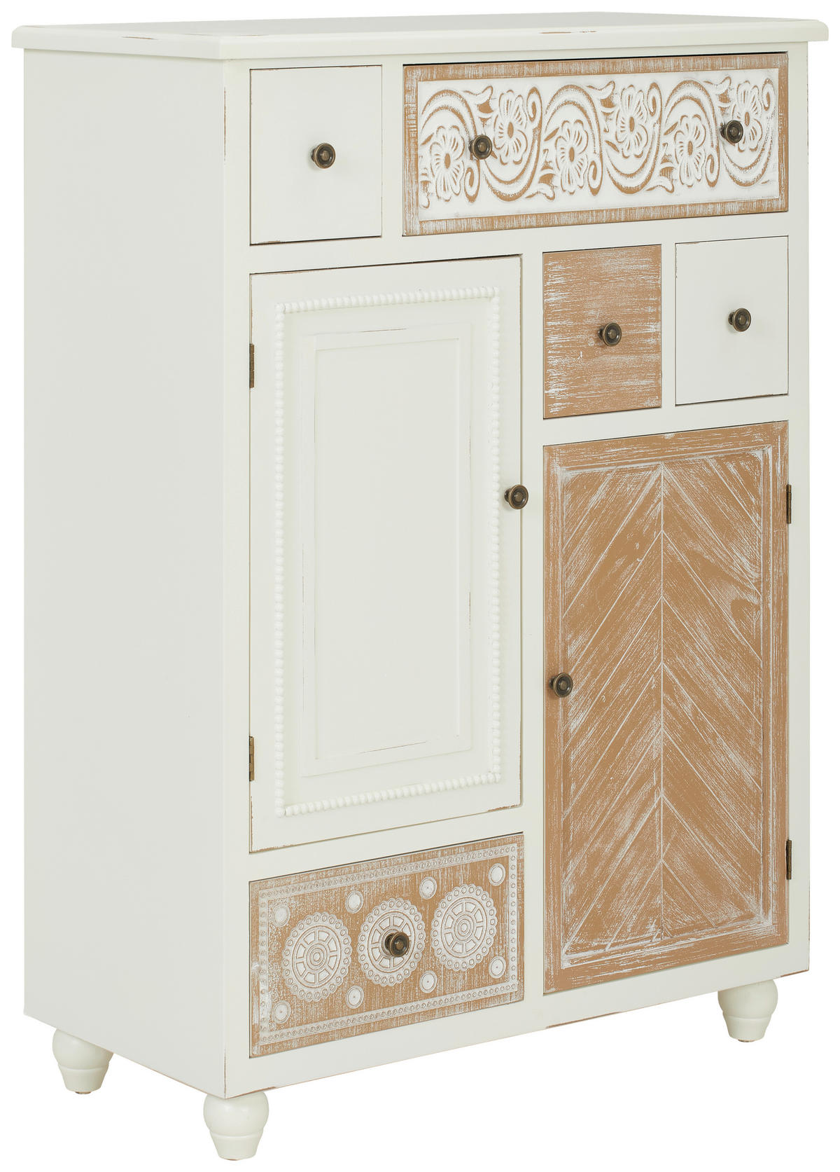 KOMODA, naravne barve, bela, svetlo rjava  - svetlo rjava/črna, Romantika, kovina/leseni material (83/115/40cm) - Landscape