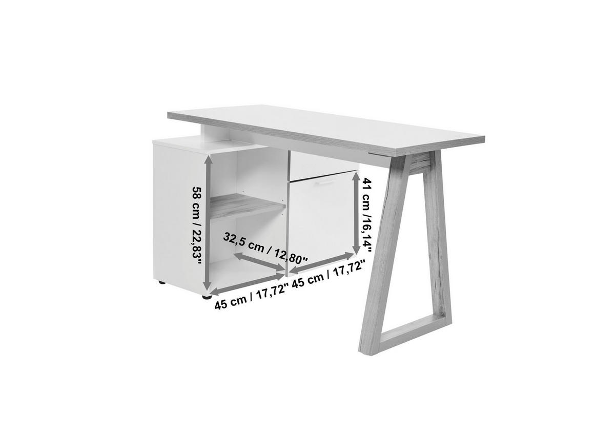 BUREAU D'ANGLE 120-130/55-95/76,2 cm  in Weiss, Eichefarben  - Weiss/Eichefarben, Modern, Holzwerkstoff/Metall (120-130/55-95/76,2cm) - Novel