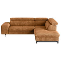 ECKSOFA Cognac Chenille  - Cognac/Schwarz, Textil/Metall (262/215cm) - MID.YOU