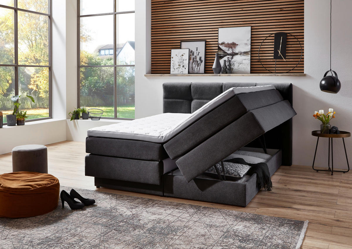 BOXSPRINGBETT 180/200 cm  Anthrazit  - Anthrazit/Schwarz, Konventionell, Kunststoff/Textil (180/200cm) - Carryhome