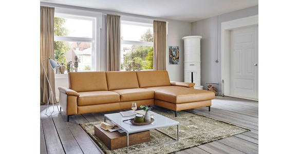 ECKSOFA Latina Plus in Echtleder Currygelb  175/334 cm  - Currygelb/Schwarz, Design, Leder/Metall (175/334cm) - Dieter Knoll