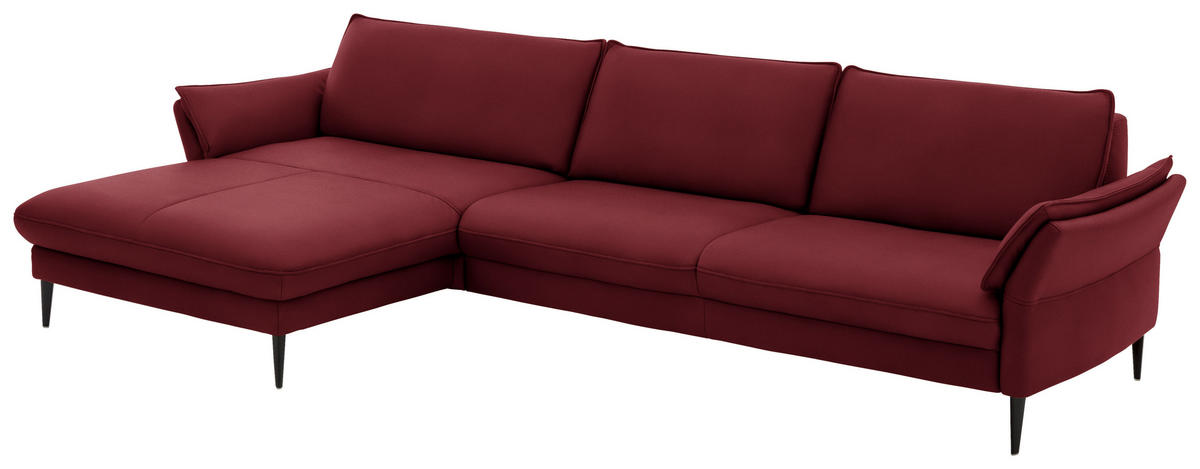 ECKSOFA in Echtleder Rotbraun  - Rotbraun/Schwarz, Design, Leder/Metall (172/334cm) - Hukla