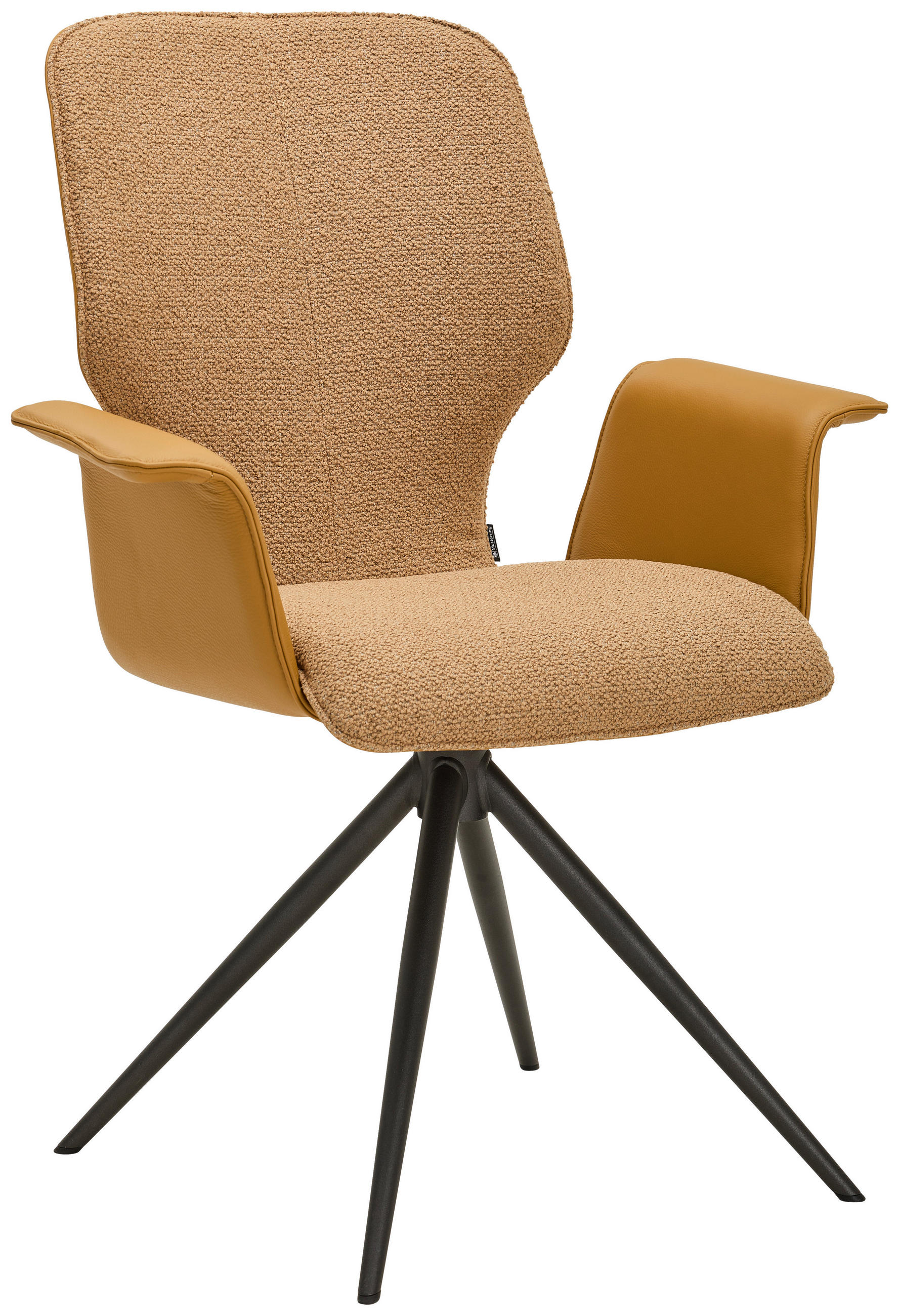 ARMLEHNSTUHL  Lederauswahl, Stoffauswahl, Sitzfläche 360° drehbar, automatische Rückholfunktion beflockt Echtleder  - Anthrazit/Karamell, Design, Leder/Textil (70/95/63cm) - Musterring