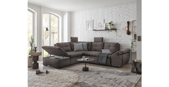 ECKSOFA in Mikrovelours Graubraun  - Graubraun/Schwarz, KONVENTIONELL, Kunststoff/Textil (217/265cm) - Carryhome