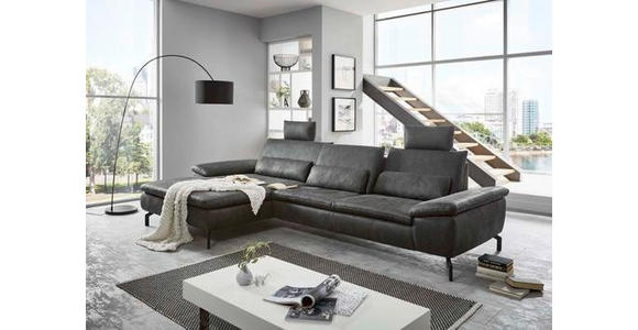 ECKSOFA in Mikrofaser Anthrazit - Anthrazit/Schwarz, Design, Textil/Metall (181/341cm) - Dieter Knoll