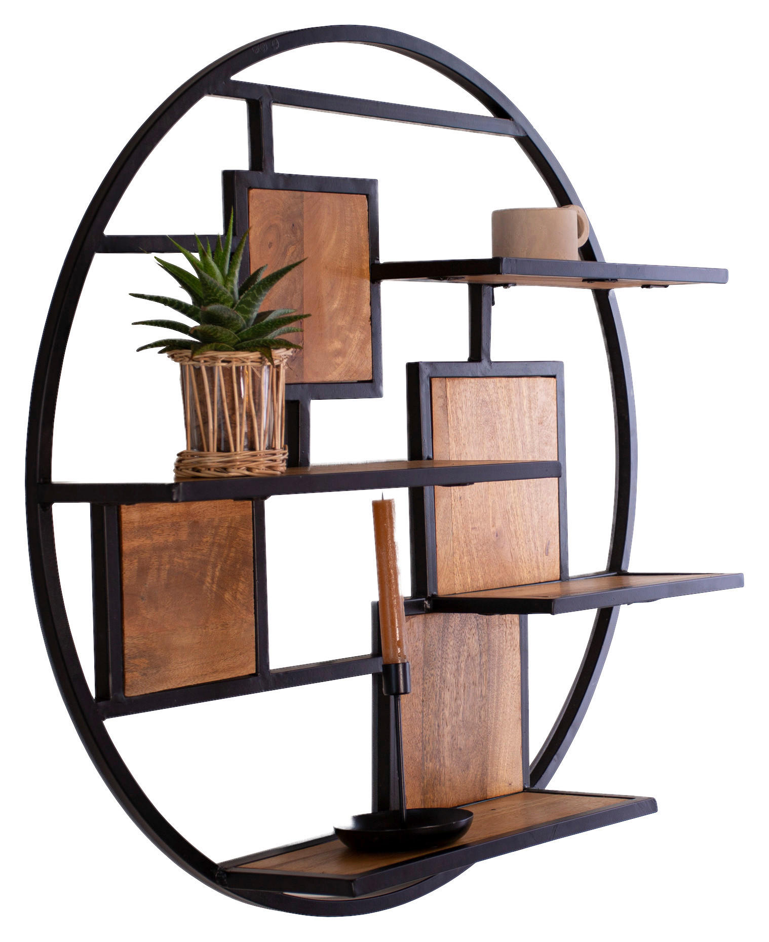 WANDREGAL  - Walnussfarben/Schwarz, KONVENTIONELL, Holz/Metall (80/80/16cm) - MID.YOU