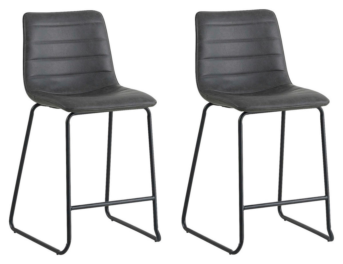 BARHOCKER-SET Lederlook Anthrazit Stahl abwischbar  - Anthrazit/Schwarz, KONVENTIONELL, Kunststoff/Textil (49/98/54,5cm) - MID.YOU