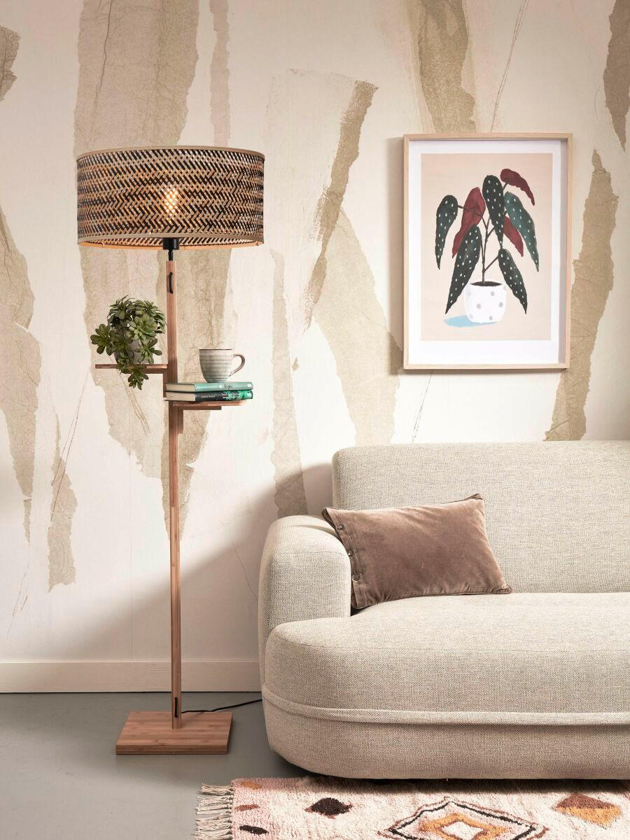 GOLVLAMPA GOOD&MOJO  50/50/158 cm    - svart/naturfärgad, Trend (50/50/158cm) - Good & Mojo