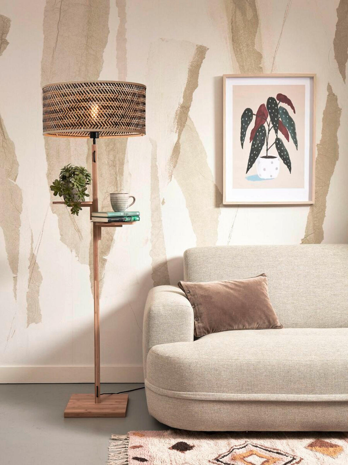 STEHLEUCHTE 50/50/158 cm    - Schwarz/Naturfarben, Trend (50/50/158cm) - Good & Mojo
