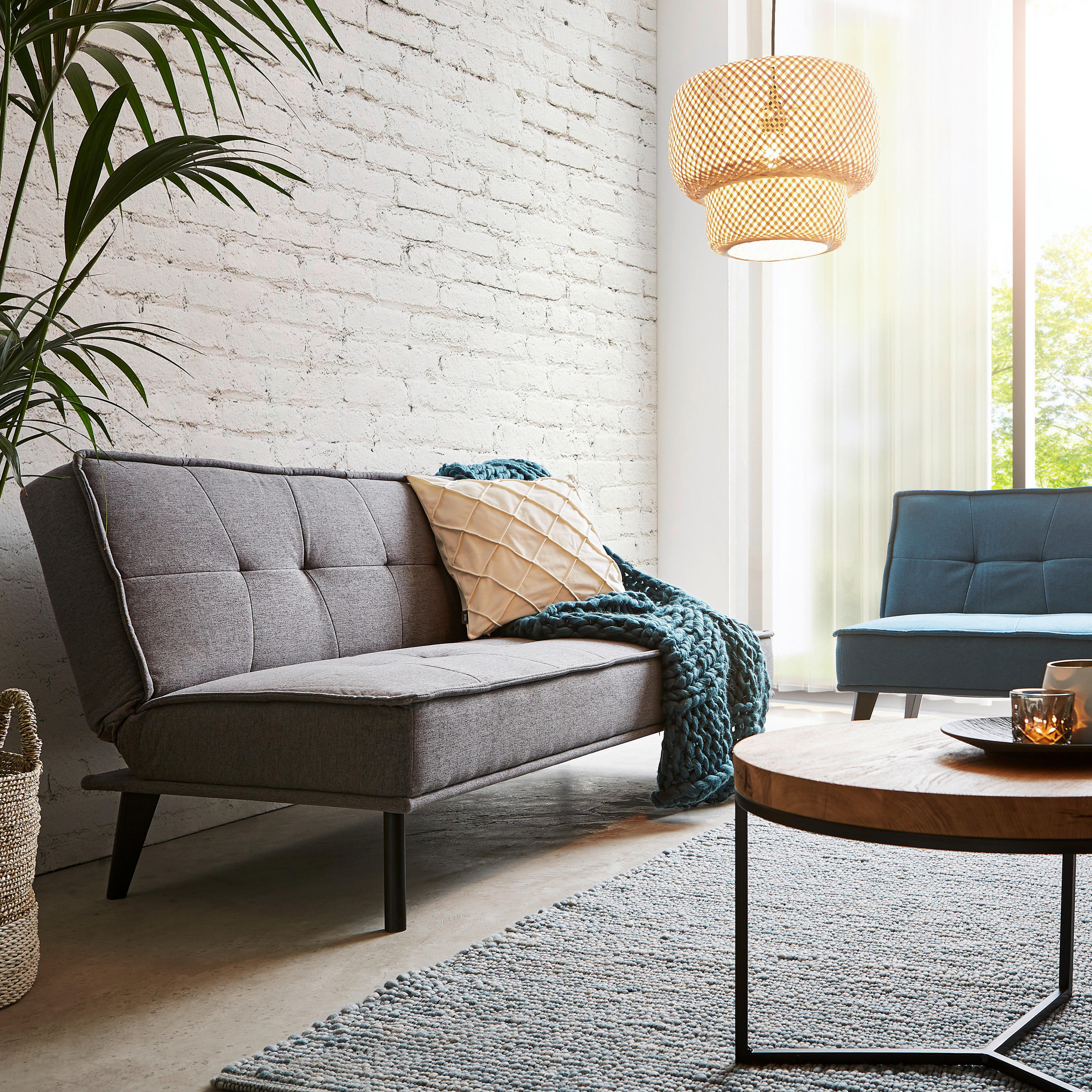 SCHLAFSOFA in Webstoff Grau  - Schwarz/Grau, Design, Holz/Textil (181/91/82cm) - Livetastic