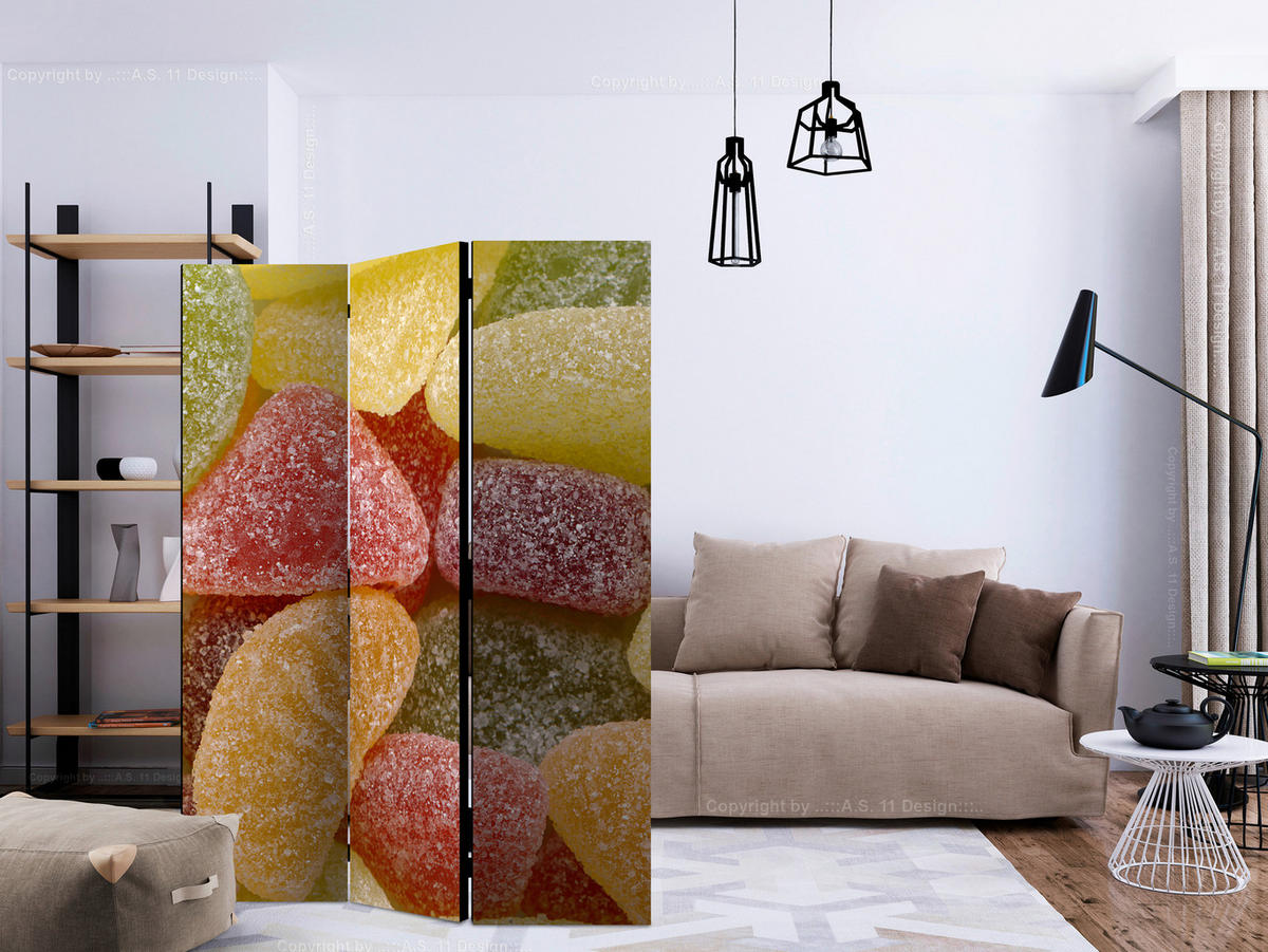 PARAVENT mit 3  Flügel - Gelb/Rot, Basics, Holz/Textil (135/172/3cm) - artgeist