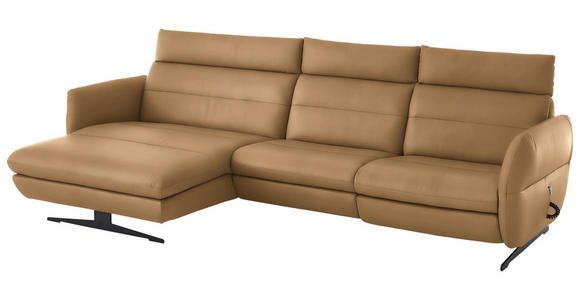 ECKSOFA in Echtleder Honig  169/298 cm  - Schwarz/Honig, Design, Leder/Metall (169/298cm) - Dieter Knoll
