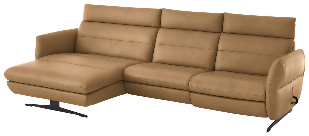ECKSOFA in Echtleder Honig  - Schwarz/Honig, Design, Leder/Metall (169/298cm) - Dieter Knoll