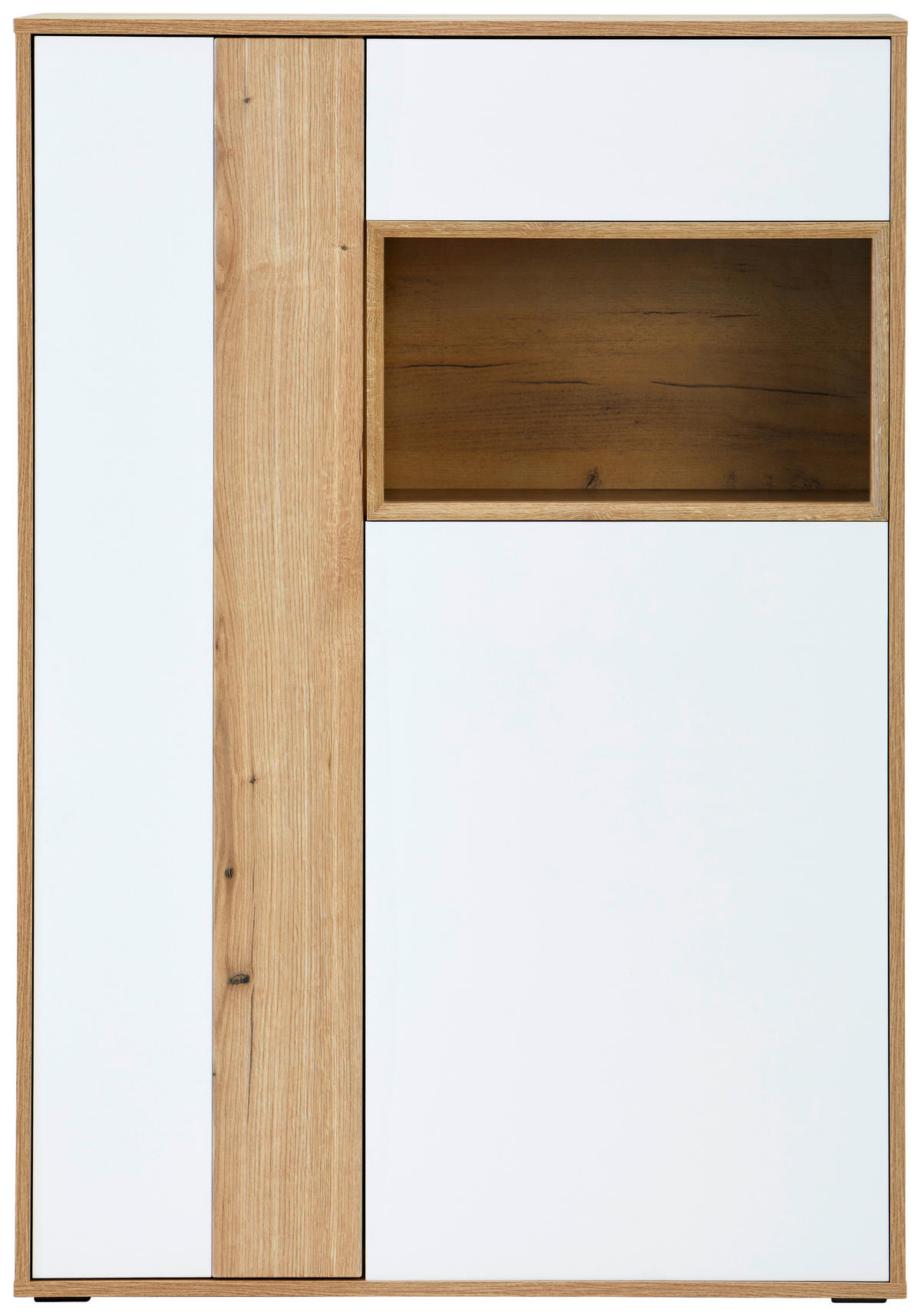 VITRINE in Weiß, Eichefarben  - Eichefarben/Schwarz, Design, Glas/Holzwerkstoff (95/137/40cm) - Ti'me