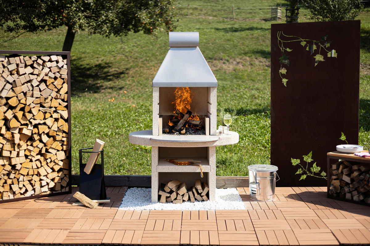 HOLZKOHLEGRILL - Weiss, Design, Stein (110/170/90cm) - Nouvel
